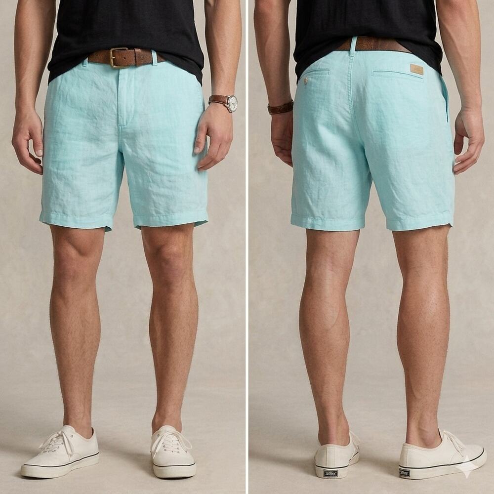 NWT Polo Ralph Lauren Mens 32 Linen Cotton Mint Green Classic Fit Shorts Travel